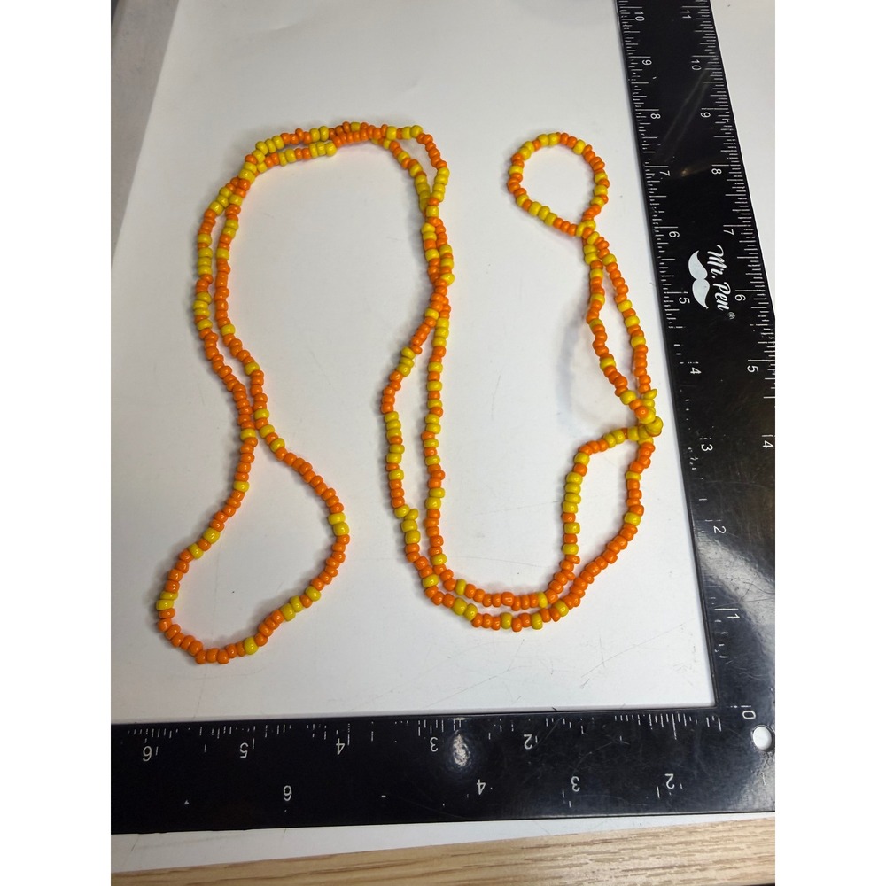 Handmade Orange Yellow Seed Bead Long Necklace Boho Strand 22 Inch